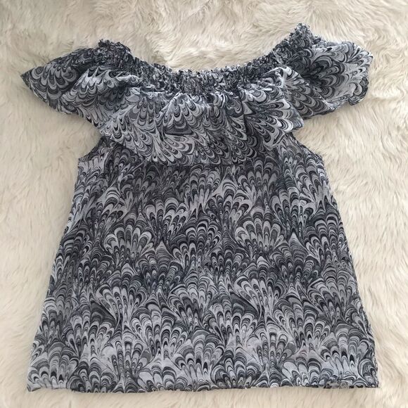 MICHAEL KORS Off The Shoulder Top Sleeveless Ruffle Silk‎ Cotton Gray Small - Picture 3 of 9